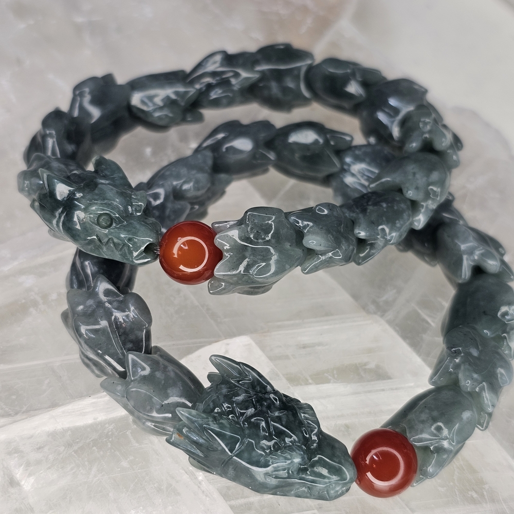 NEW genuine Jade Dragon Bracelet with Red Carnelian Bead
